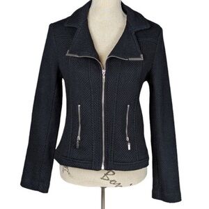 Alfani Black Textured Jacket/Blazer with Zipper Detail
